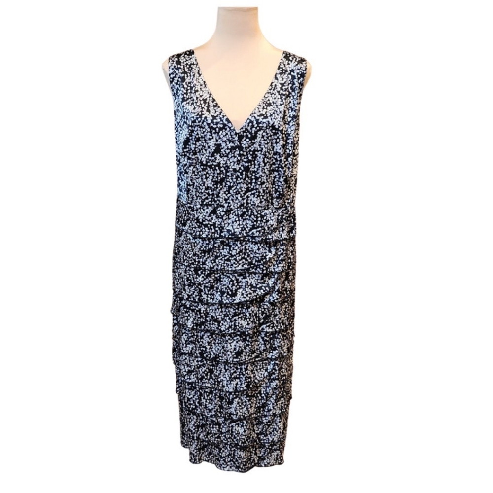 Lane Bryant Sleeveless dress, cascading ruffles in black/white polka-dots sz 28